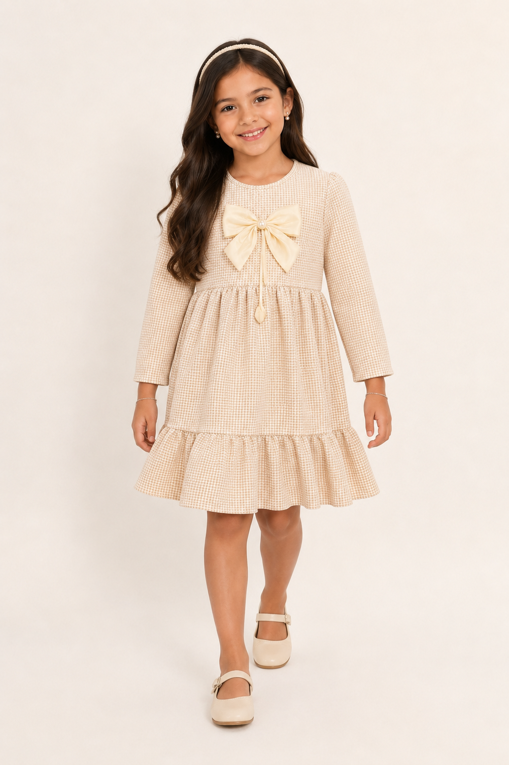 Vestido Manga Longa com Laço Infantil