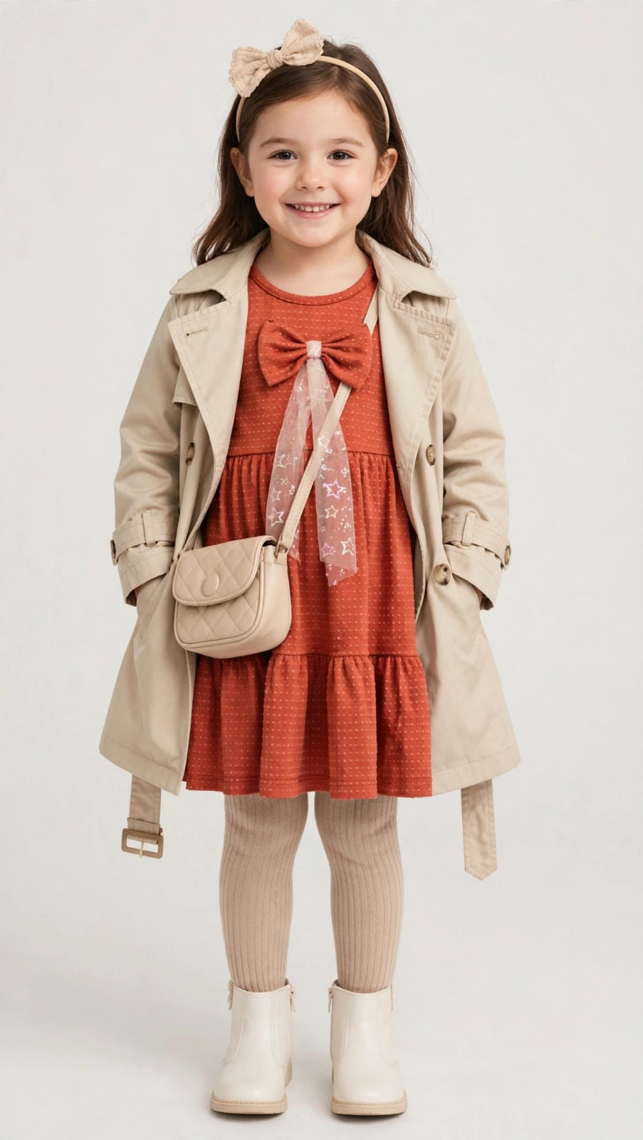 Vestido Manga Longa com Laço Infantil