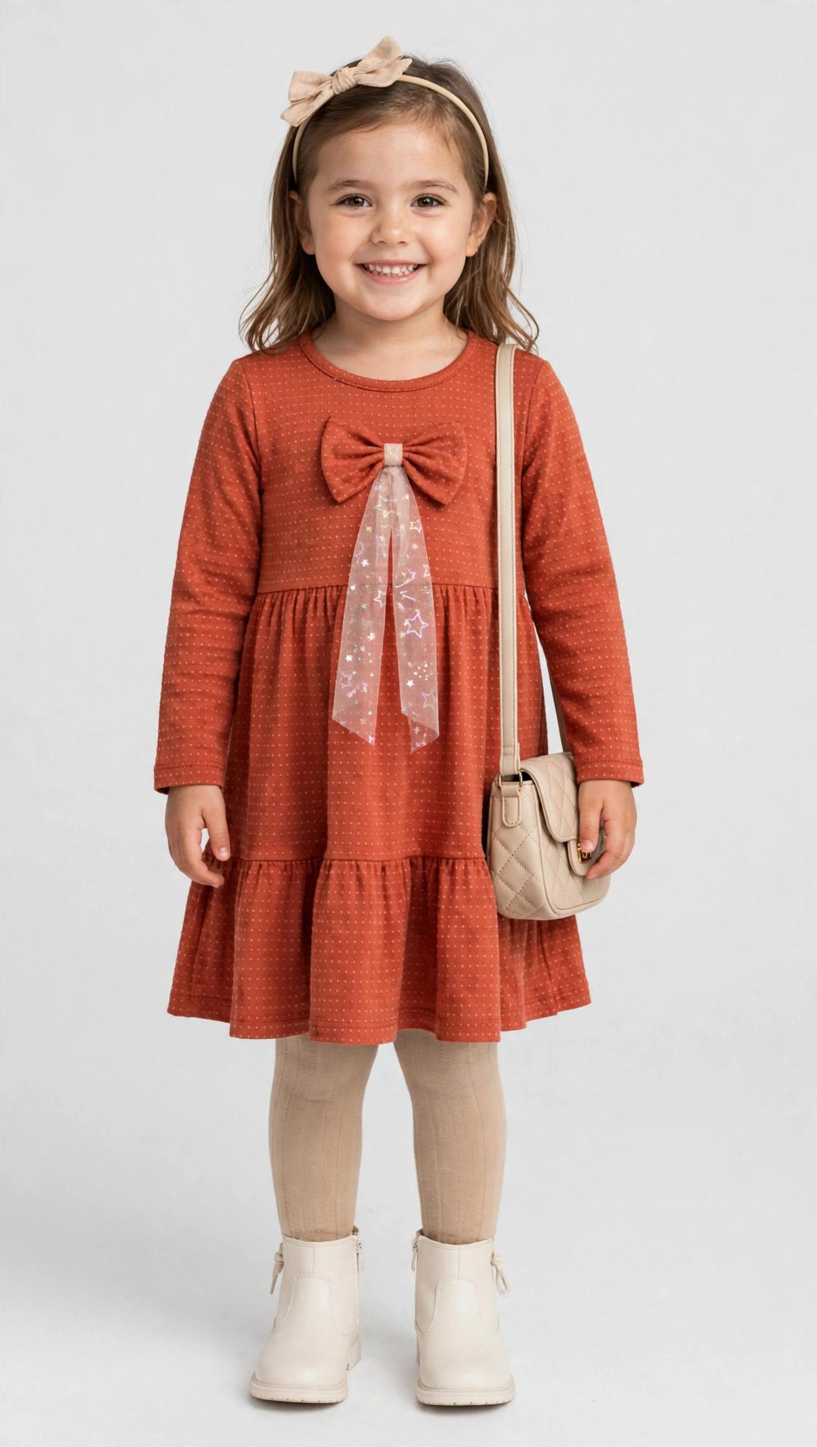 Vestido Manga Longa com Laço Infantil