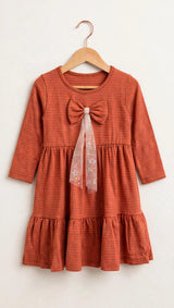 Vestido Manga Longa com Laço Infantil
