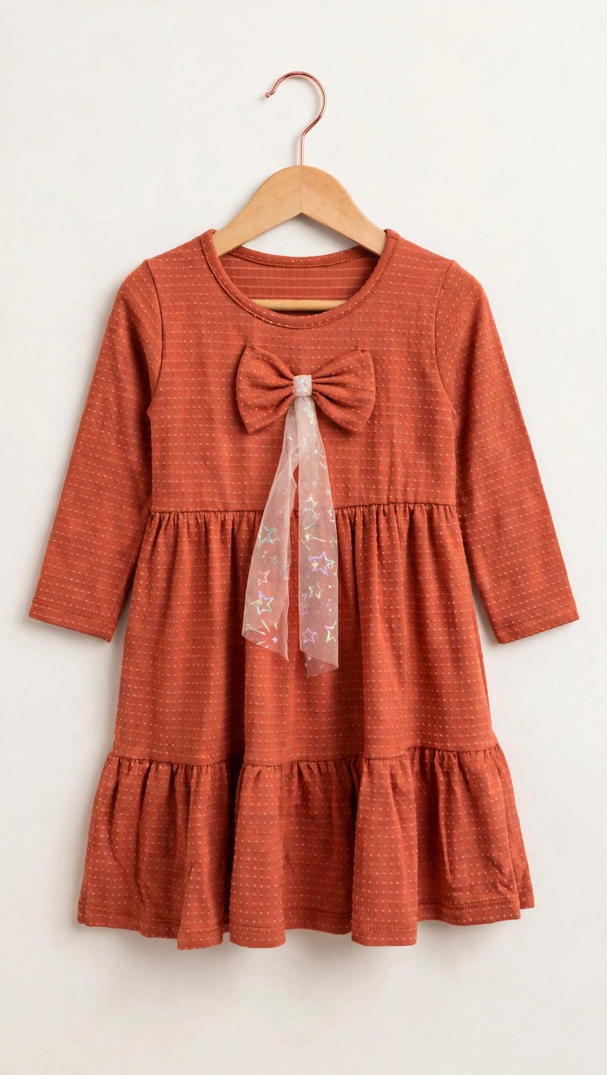 Vestido Manga Longa com Laço Infantil