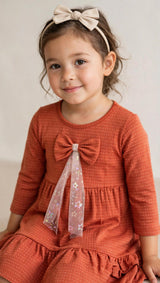 Vestido Manga Longa com Laço Infantil