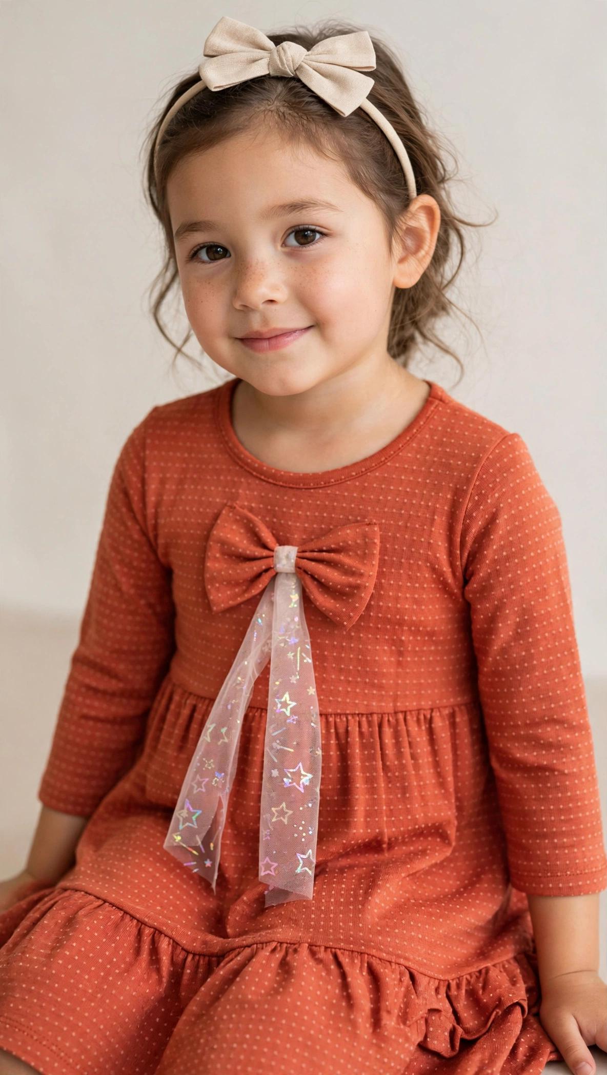 Vestido Manga Longa com Laço Infantil
